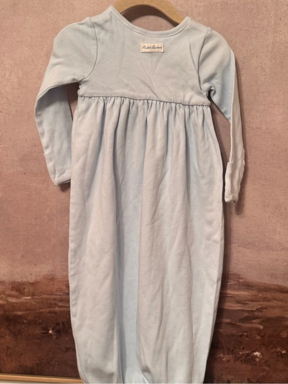 Ralph Lauren Light Blue Long Sleeve Cotton Sleep Gown 9M